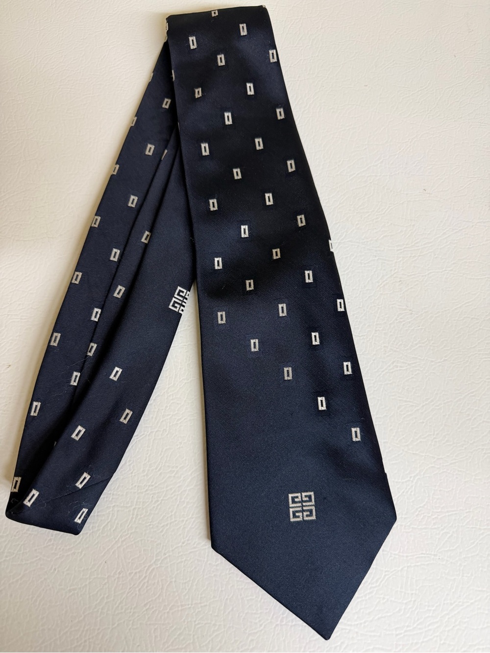Givenchy Black Silk Tie with Silver Geometric Motif